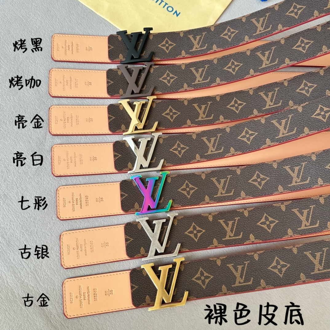 Louis Vuitton Male Basic Belt Cow Leather Brown 40mm