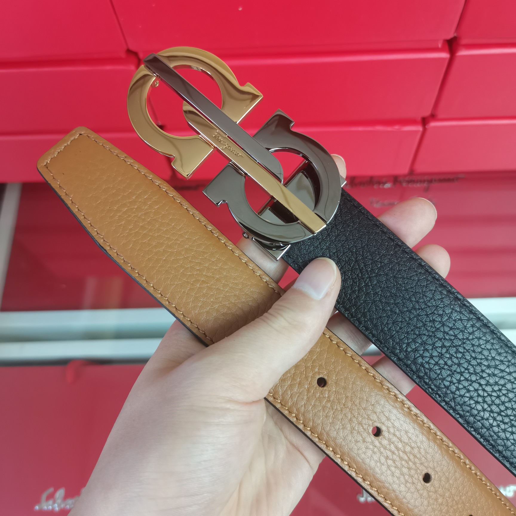 Salvatore Ferragamo Male Leather Belt Adjustable 35mm-m