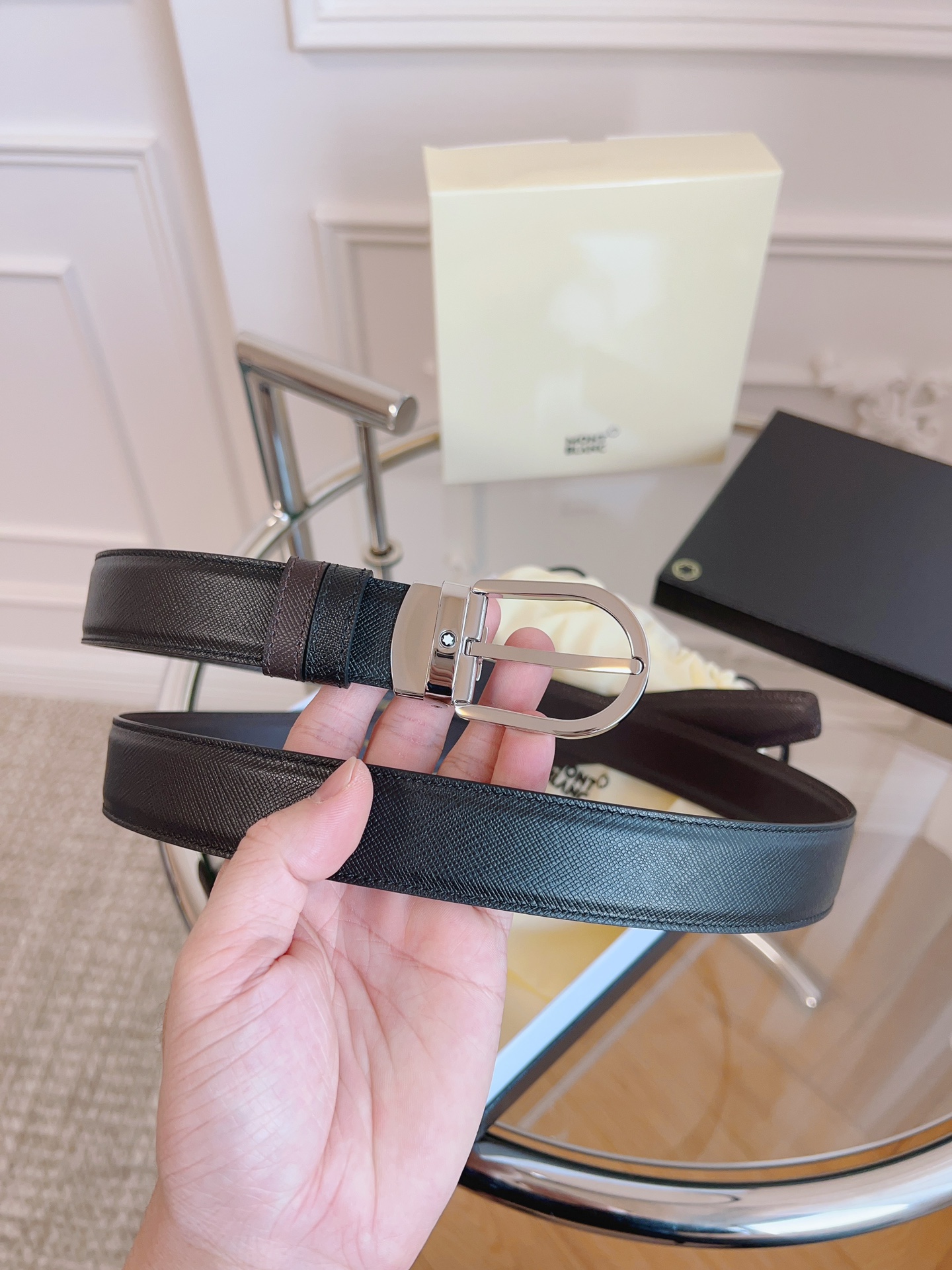 Montblanc Male Pin Buckle Belt Cow Leather 125cm-m