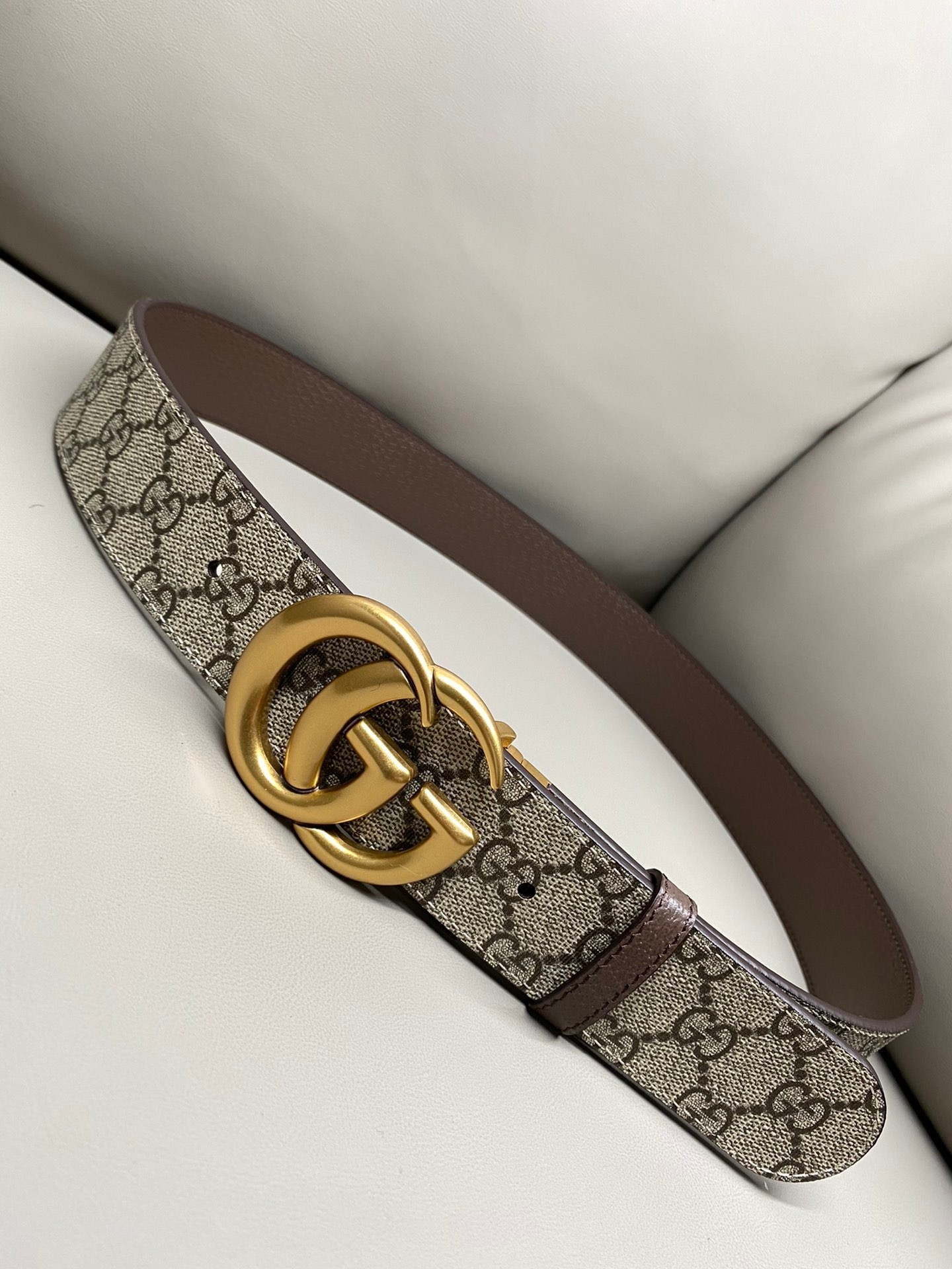 Gucci Canvas Belt Cow Leather Brown S-m