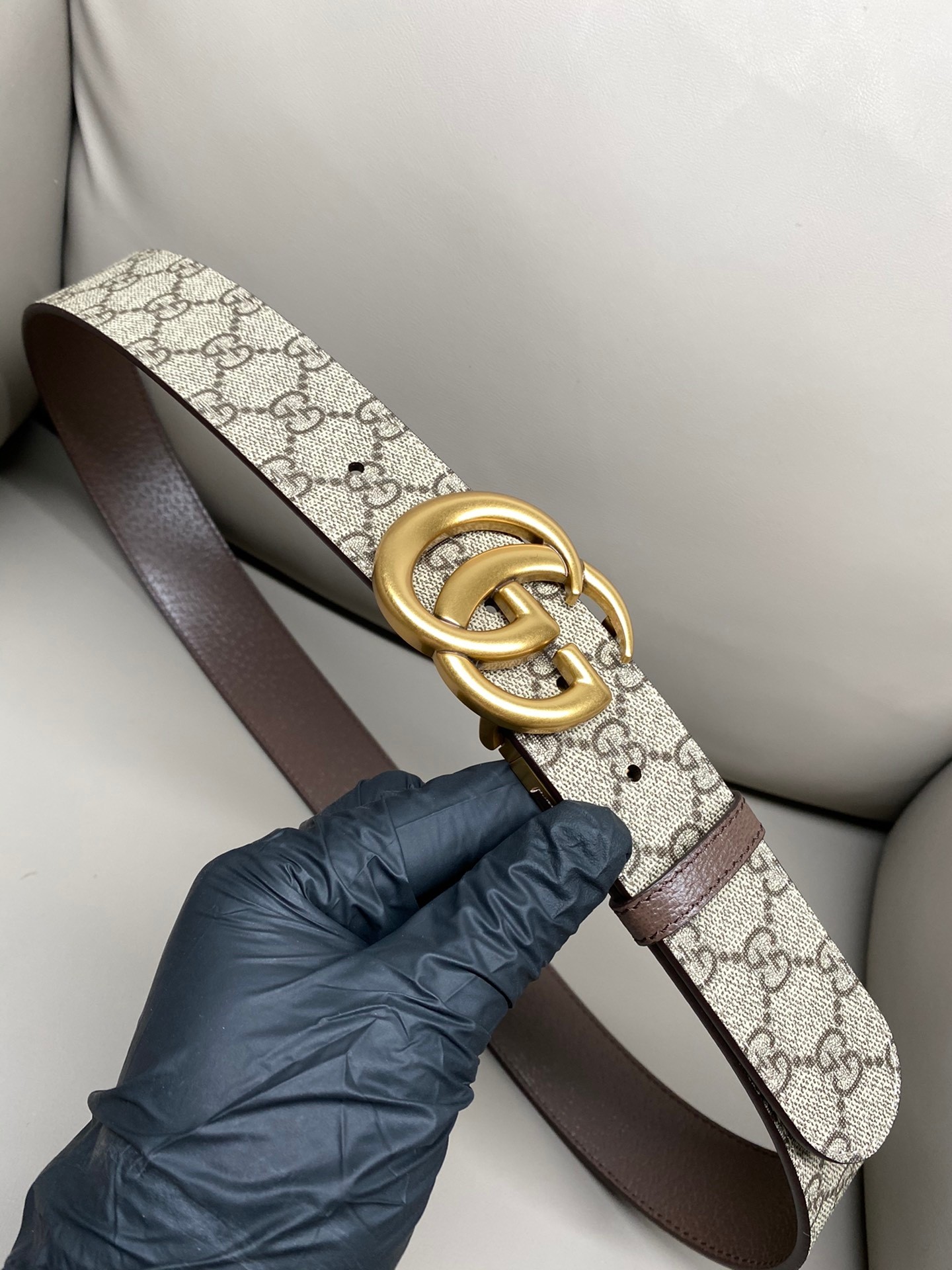 Gucci Canvas Belt Cow Leather Brown S-m