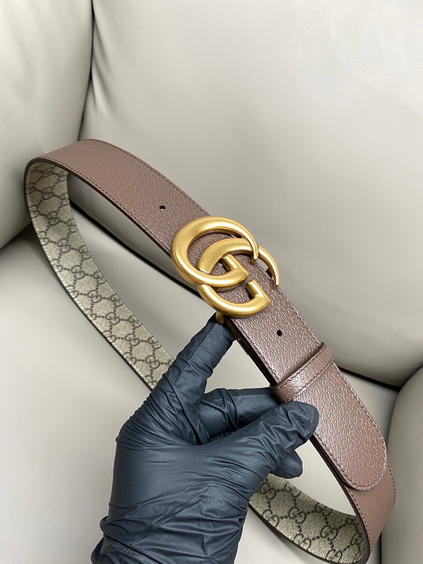 Gucci Canvas Belt Cow Leather Brown S-m