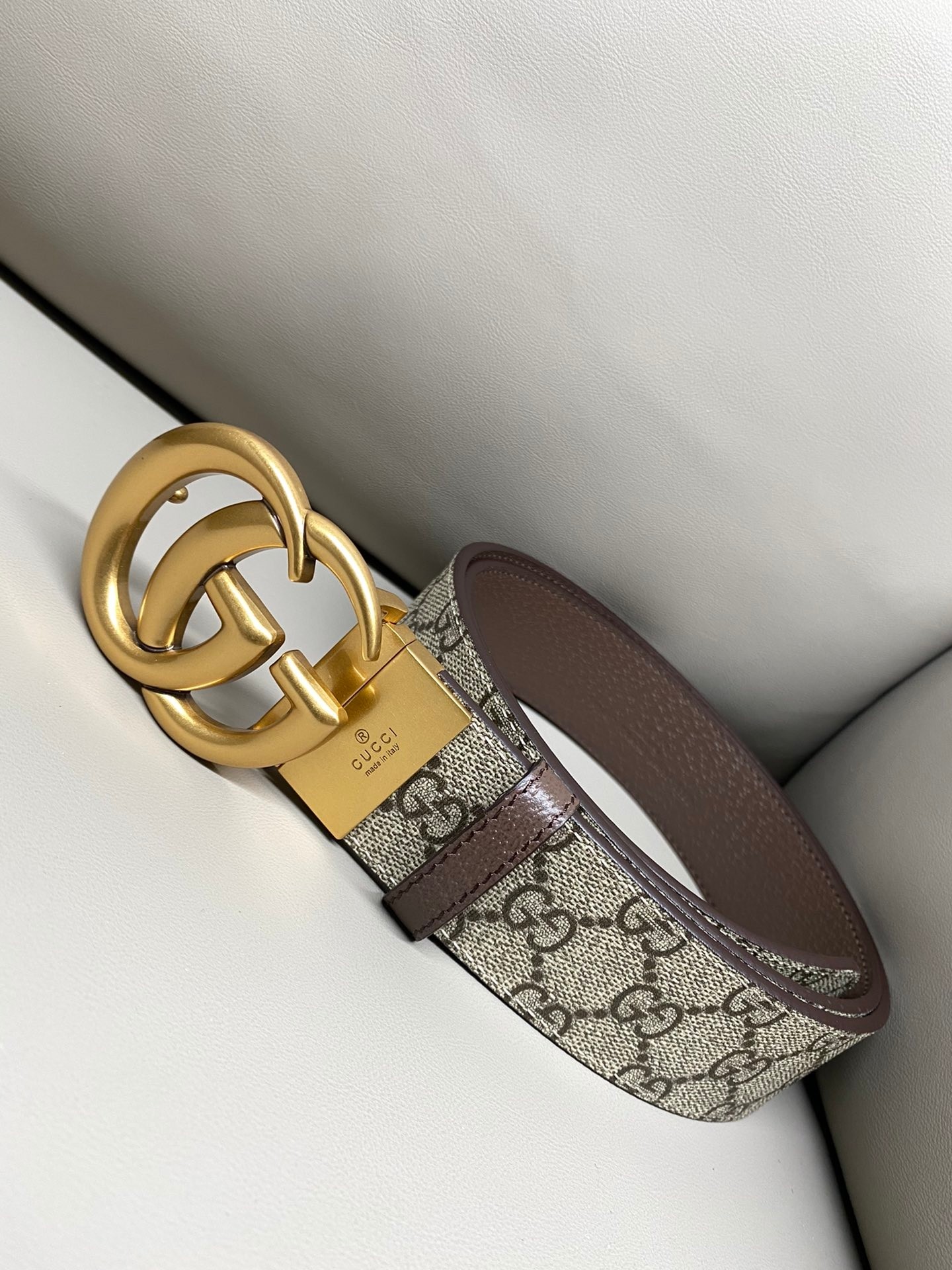Gucci Canvas Belt Cow Leather Brown S-m