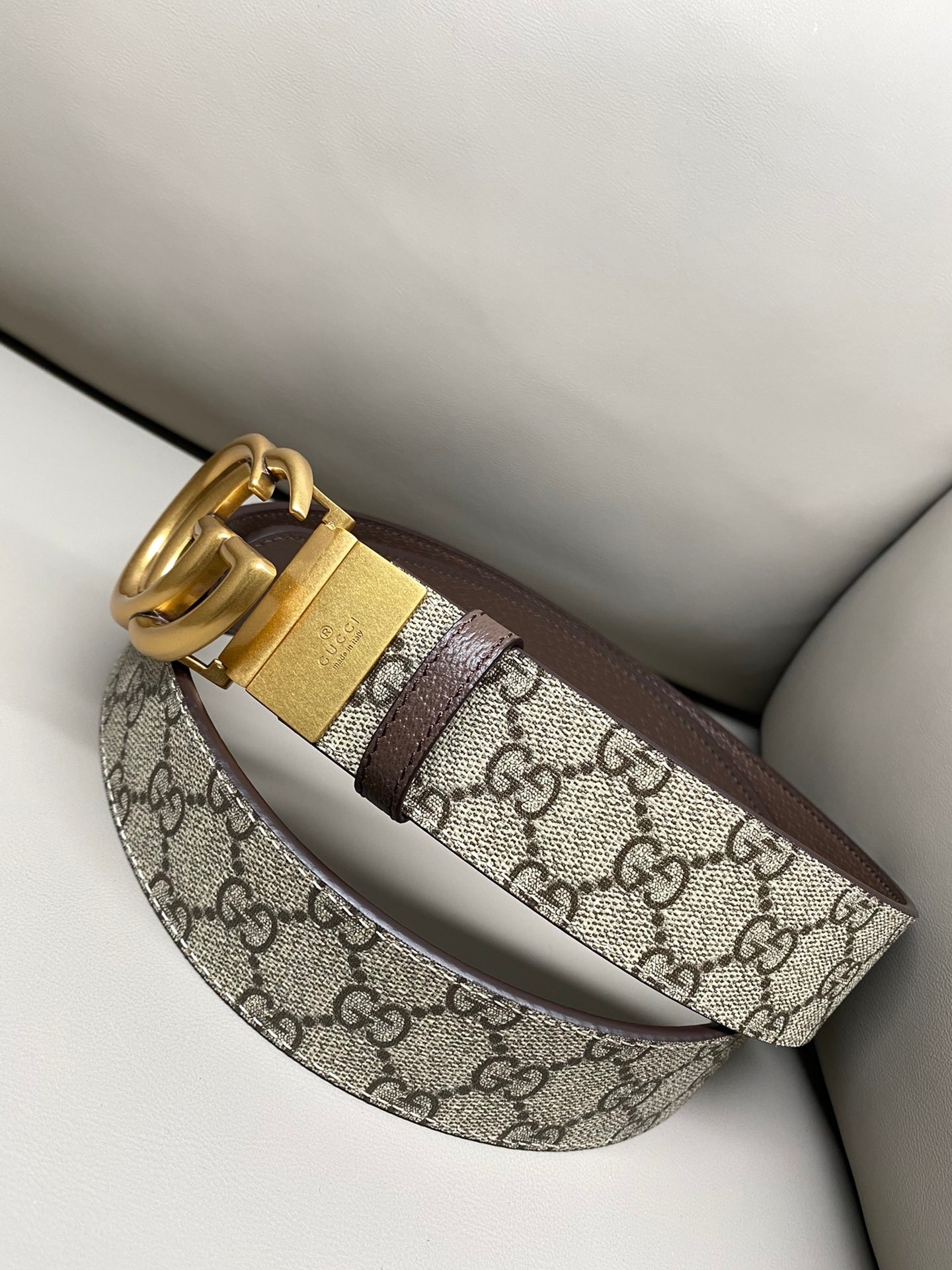 Gucci Canvas Belt Cow Leather Brown S-m