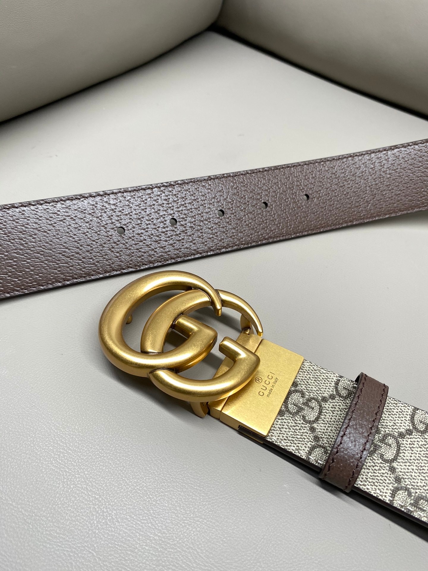 Gucci Canvas Belt Cow Leather Brown S-m