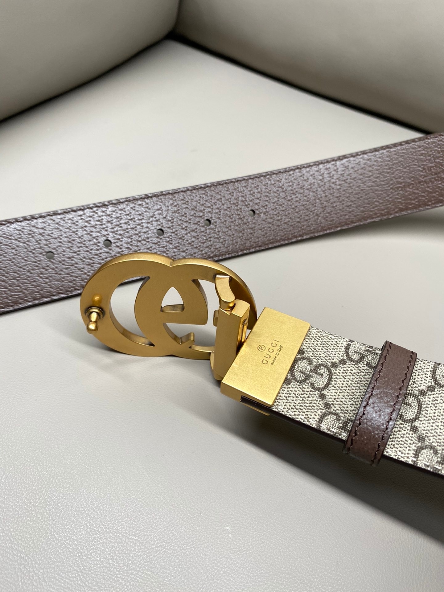 Gucci Canvas Belt Cow Leather Brown S-m