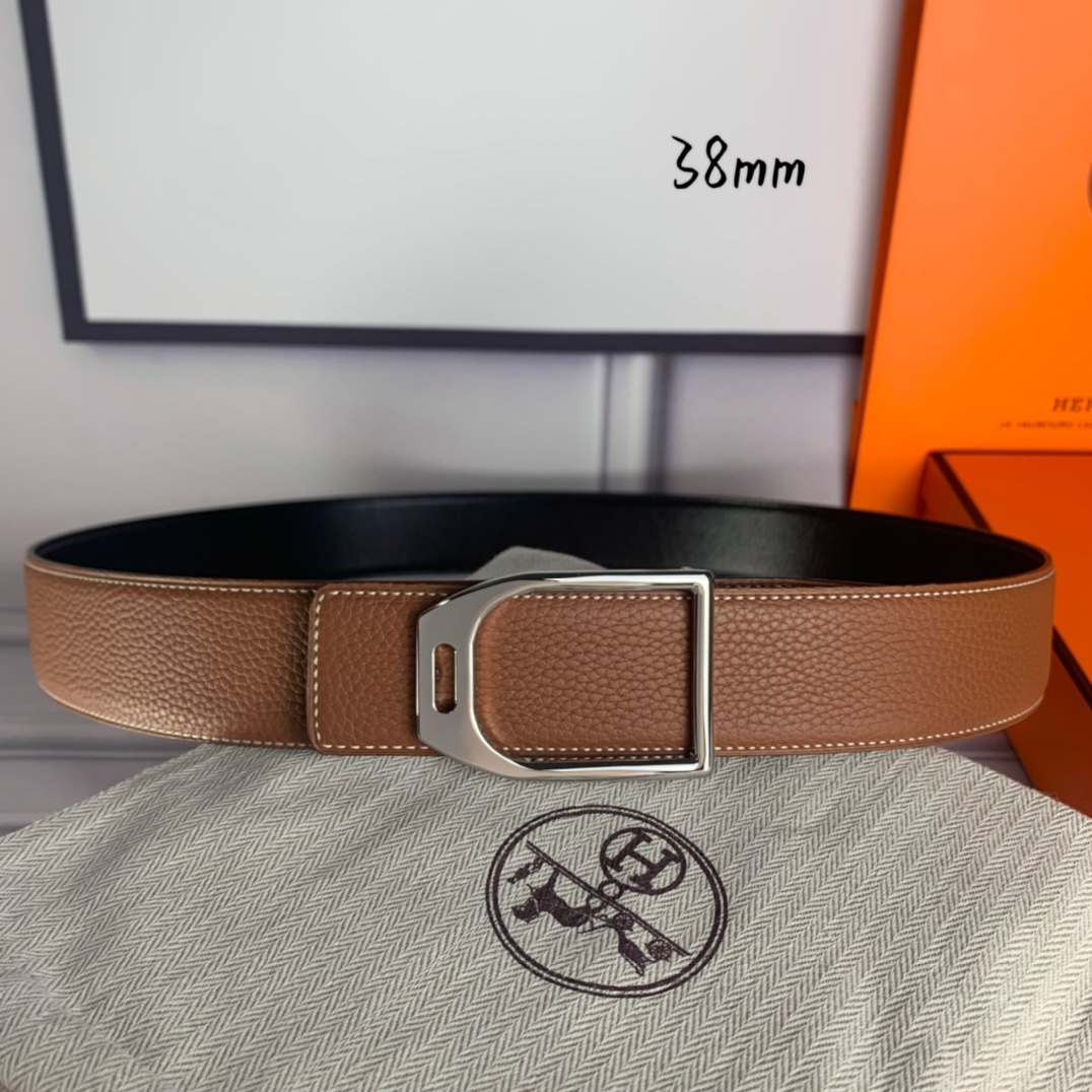 Hermès Male Leather Belt Top Grain Leather Black 38mm-s-m