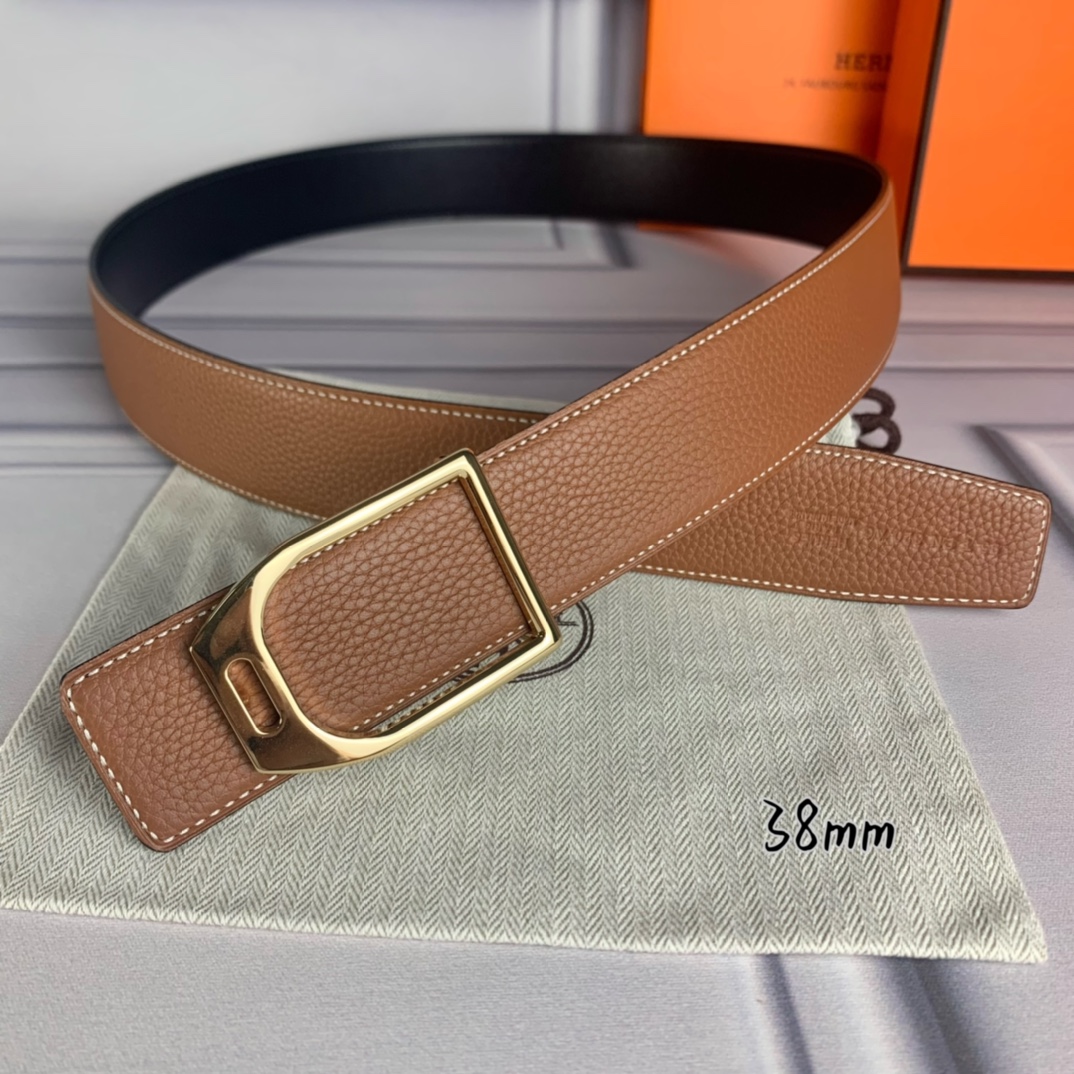 Hermès Male Leather Belt Top Grain Leather Black 38mm-s-m