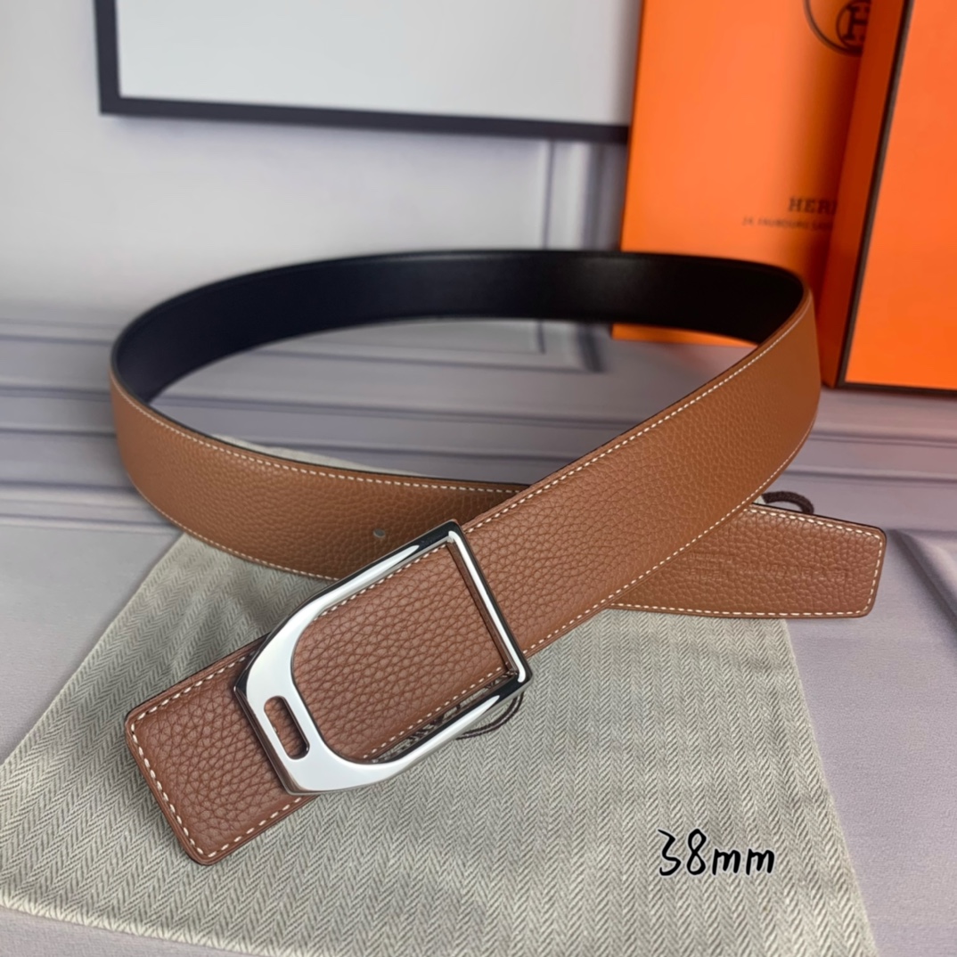 Hermès Male Leather Belt Top Grain Leather Black 38mm-s-m