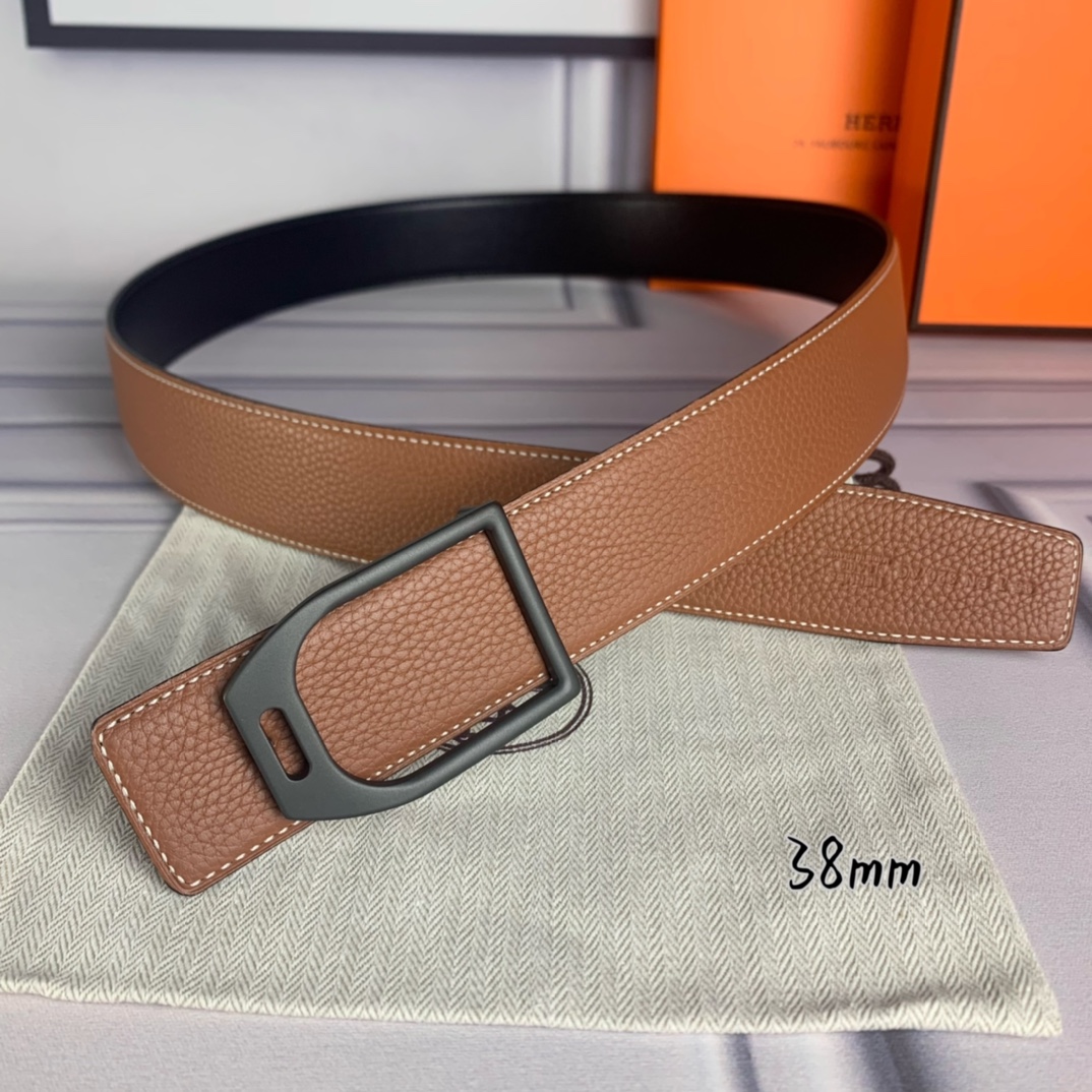 Hermès Male Leather Belt Top Grain Leather Black 38mm-s-m