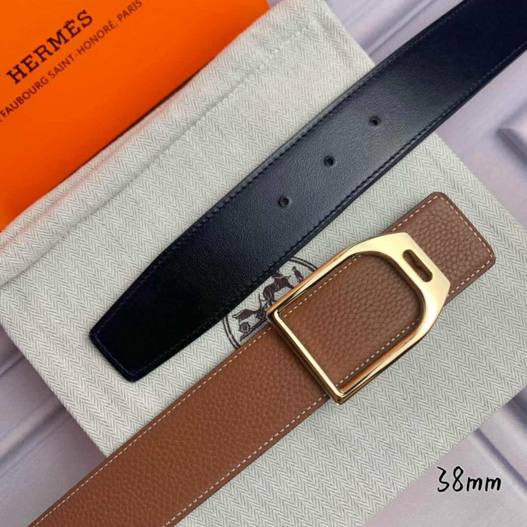 Hermès Male Leather Belt Top Grain Leather Black 38mm-s-m