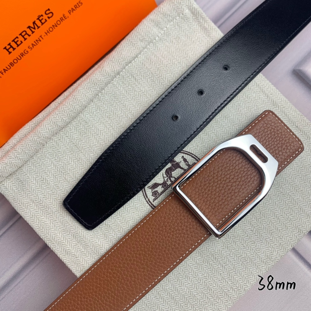 Hermès Male Leather Belt Top Grain Leather Black 38mm-s-m