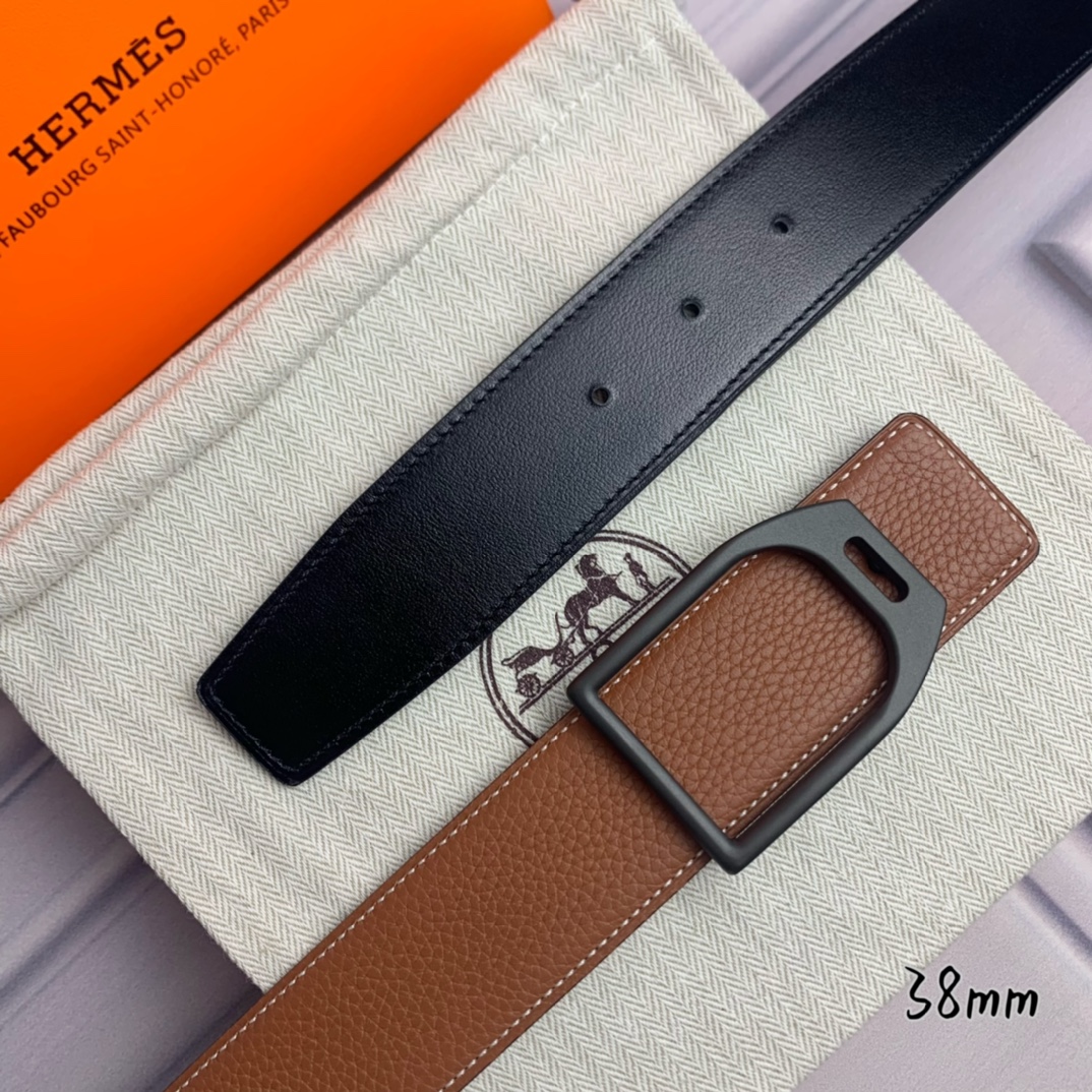 Hermès Male Leather Belt Top Grain Leather Black 38mm-s-m