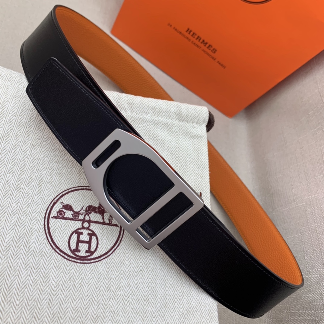 Hermès Male Leather Belt Top Grain Leather Black 38mm-s-m