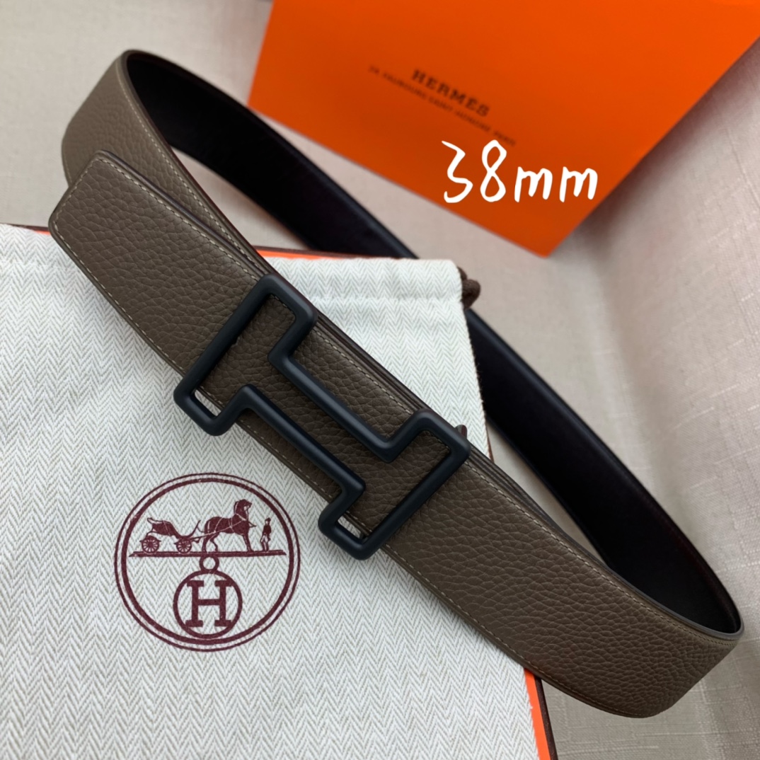 Hermès Male Leather Belt Top Grain Leather Black 38mm-s-m