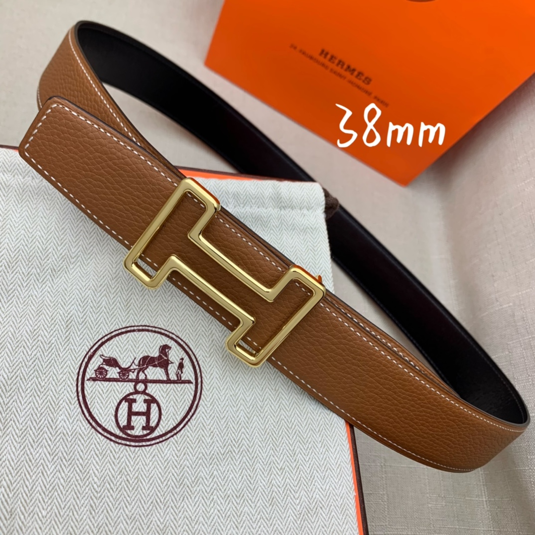 Hermès Male Leather Belt Top Grain Leather Black 38mm-s-m