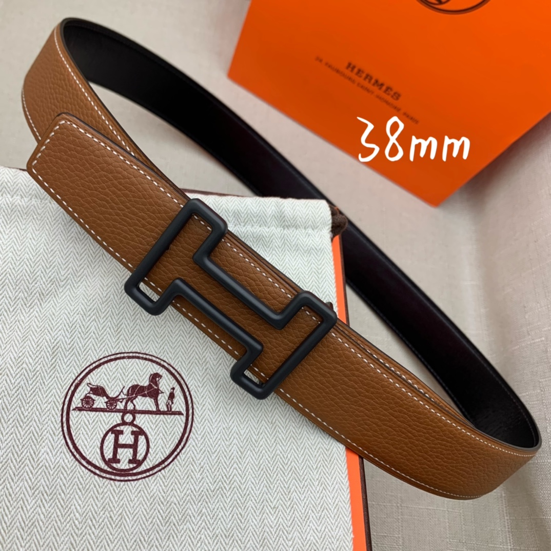 Hermès Male Leather Belt Top Grain Leather Black 38mm-s-m
