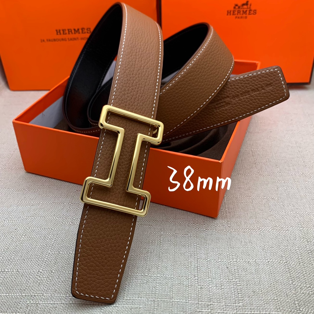 Hermès Male Leather Belt Top Grain Leather Black 38mm-s-m