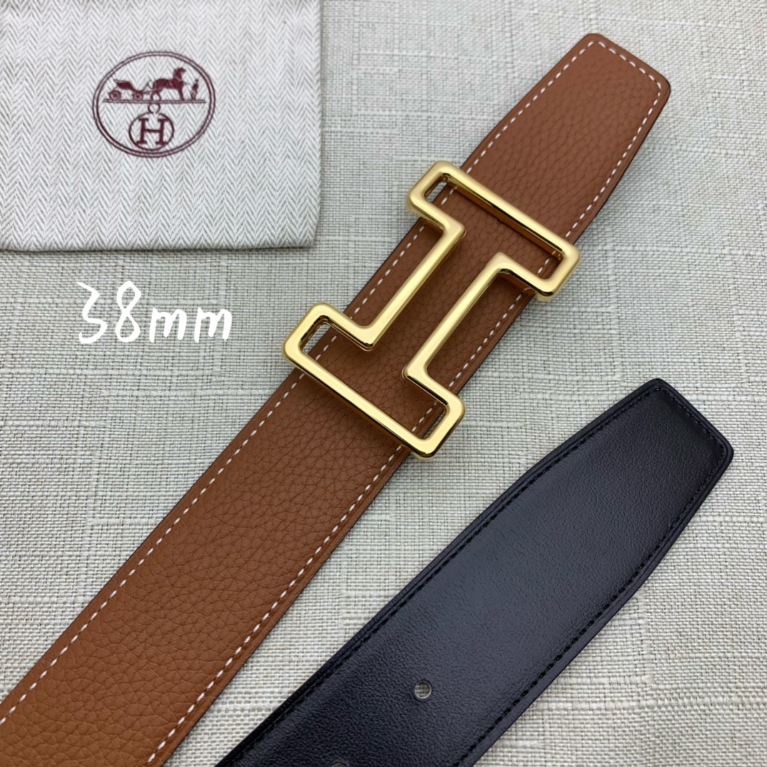 Hermès Male Leather Belt Top Grain Leather Black 38mm-s-m