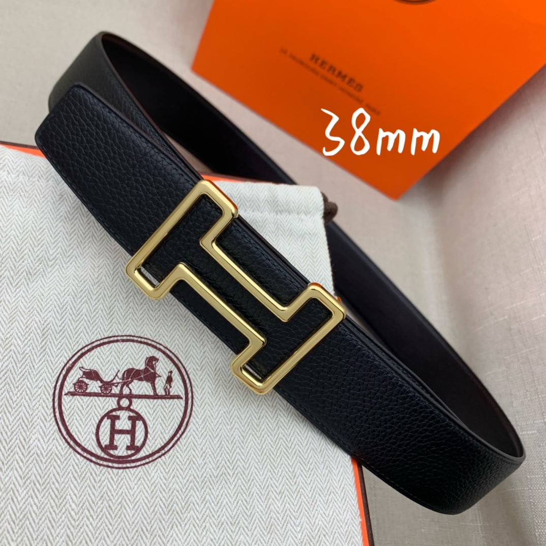 Hermès Male Leather Belt Top Grain Leather Black 38mm-s-m
