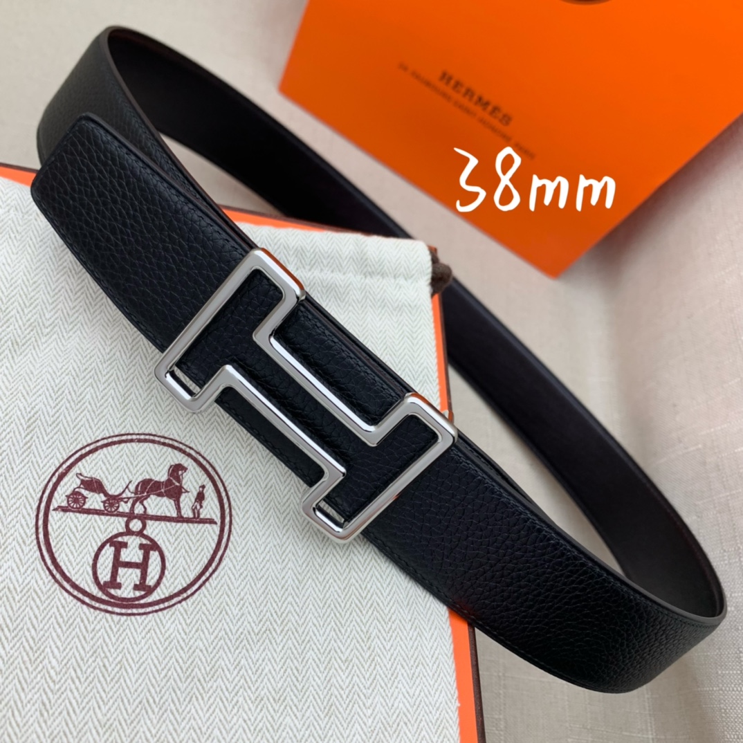 Hermès Male Leather Belt Top Grain Leather Black 38mm-s-m