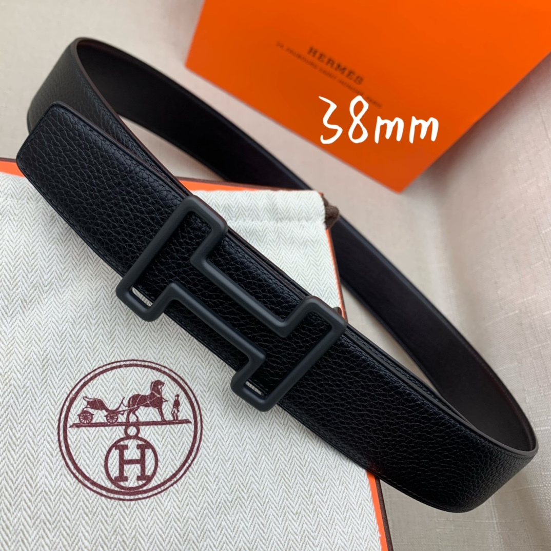 Hermès Male Leather Belt Top Grain Leather Black 38mm-s-m