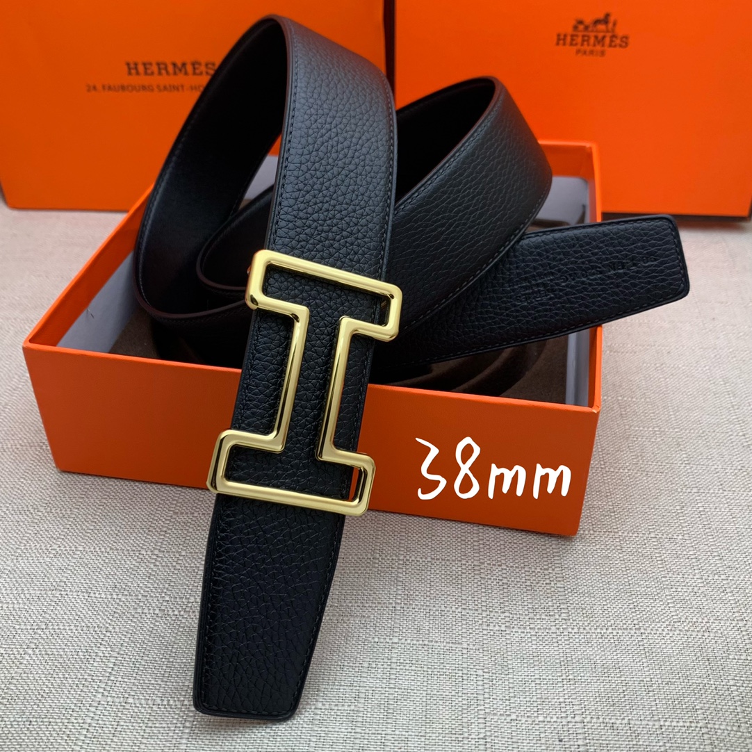 Hermès Male Leather Belt Top Grain Leather Black 38mm-s-m