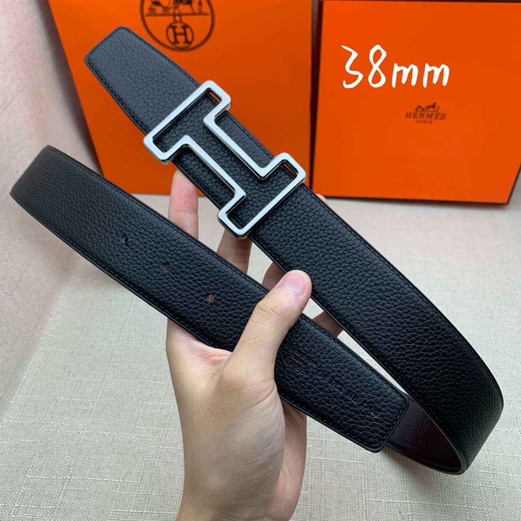 Hermès Male Leather Belt Top Grain Leather Black 38mm-s-m