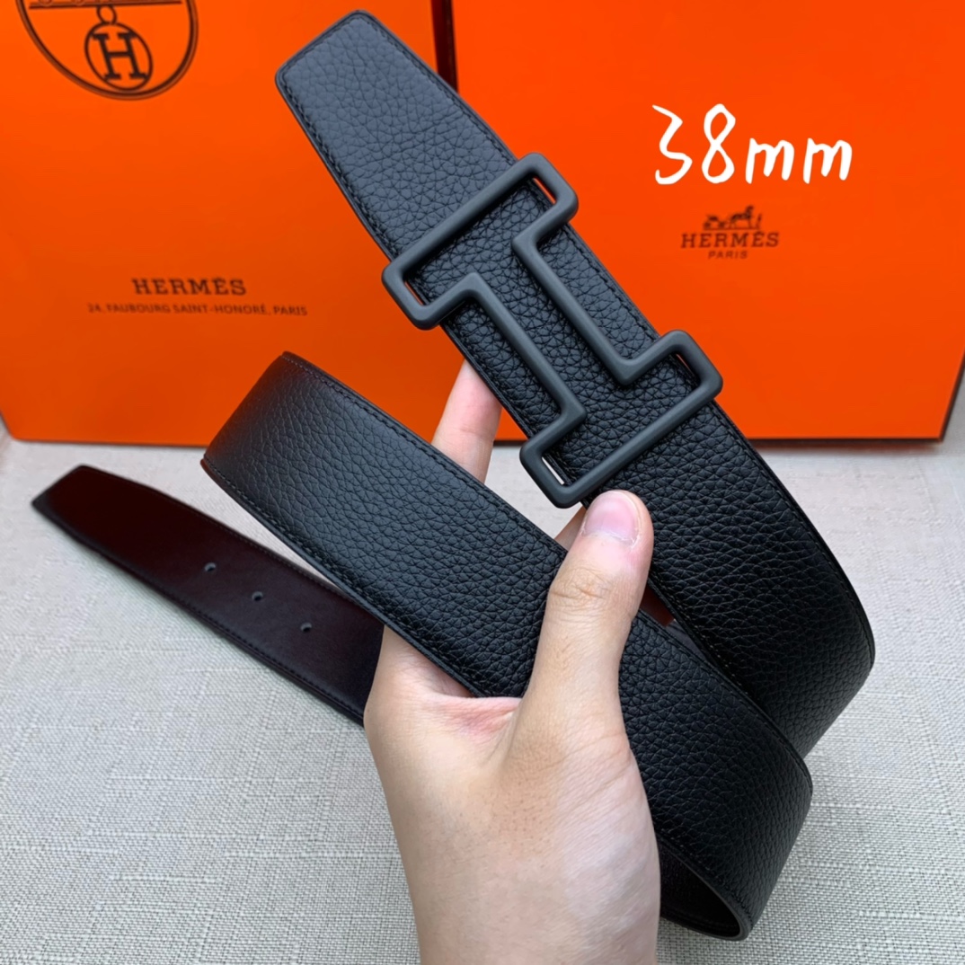 Hermès Male Leather Belt Top Grain Leather Black 38mm-s-m