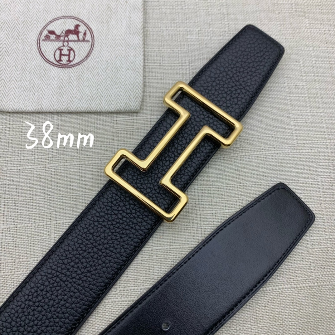 Hermès Male Leather Belt Top Grain Leather Black 38mm-s-m