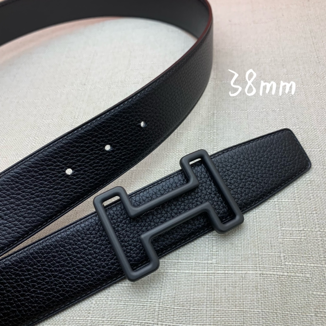 Hermès Male Leather Belt Top Grain Leather Black 38mm-s-m