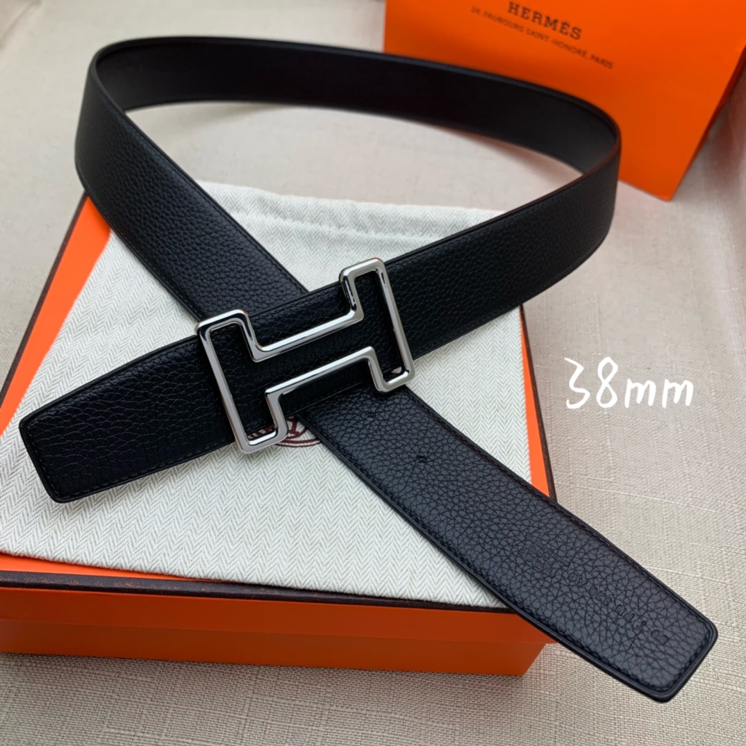 Hermès Male Leather Belt Top Grain Leather Black 38mm-s-m