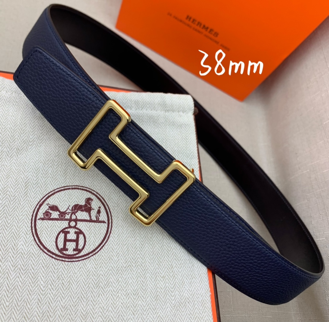 Hermès Male Leather Belt Top Grain Leather Black 38mm-s-m
