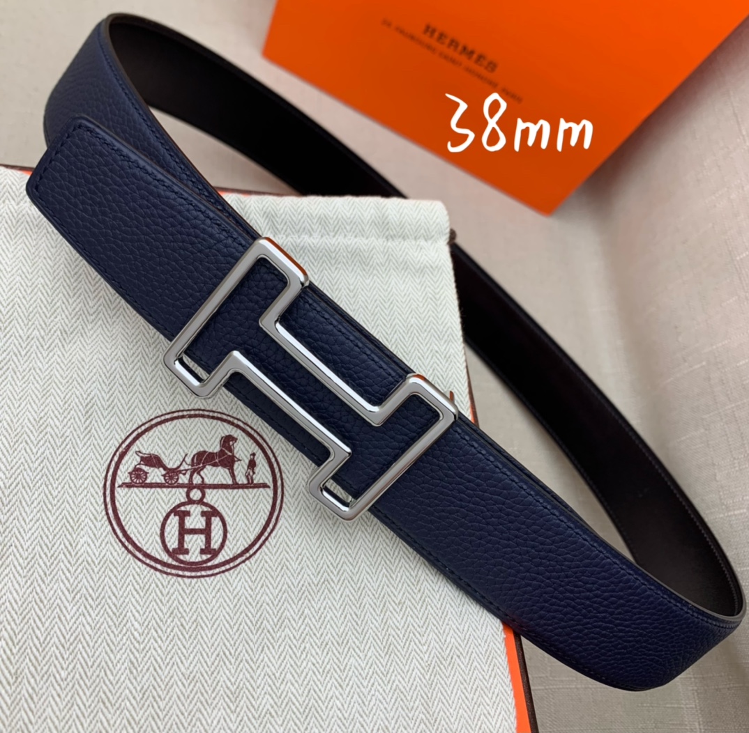 Hermès Male Leather Belt Top Grain Leather Black 38mm-s-m