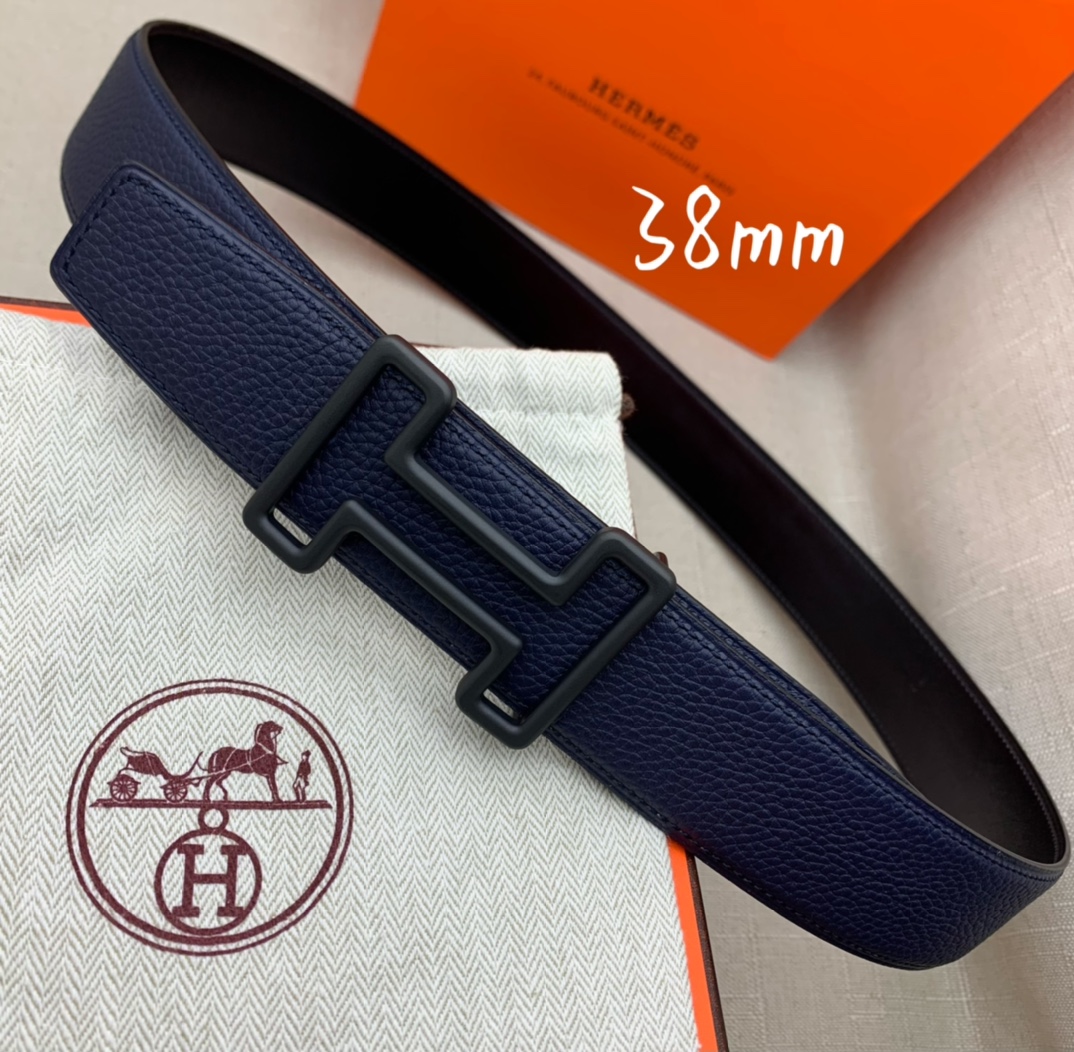 Hermès Male Leather Belt Top Grain Leather Black 38mm-s-m