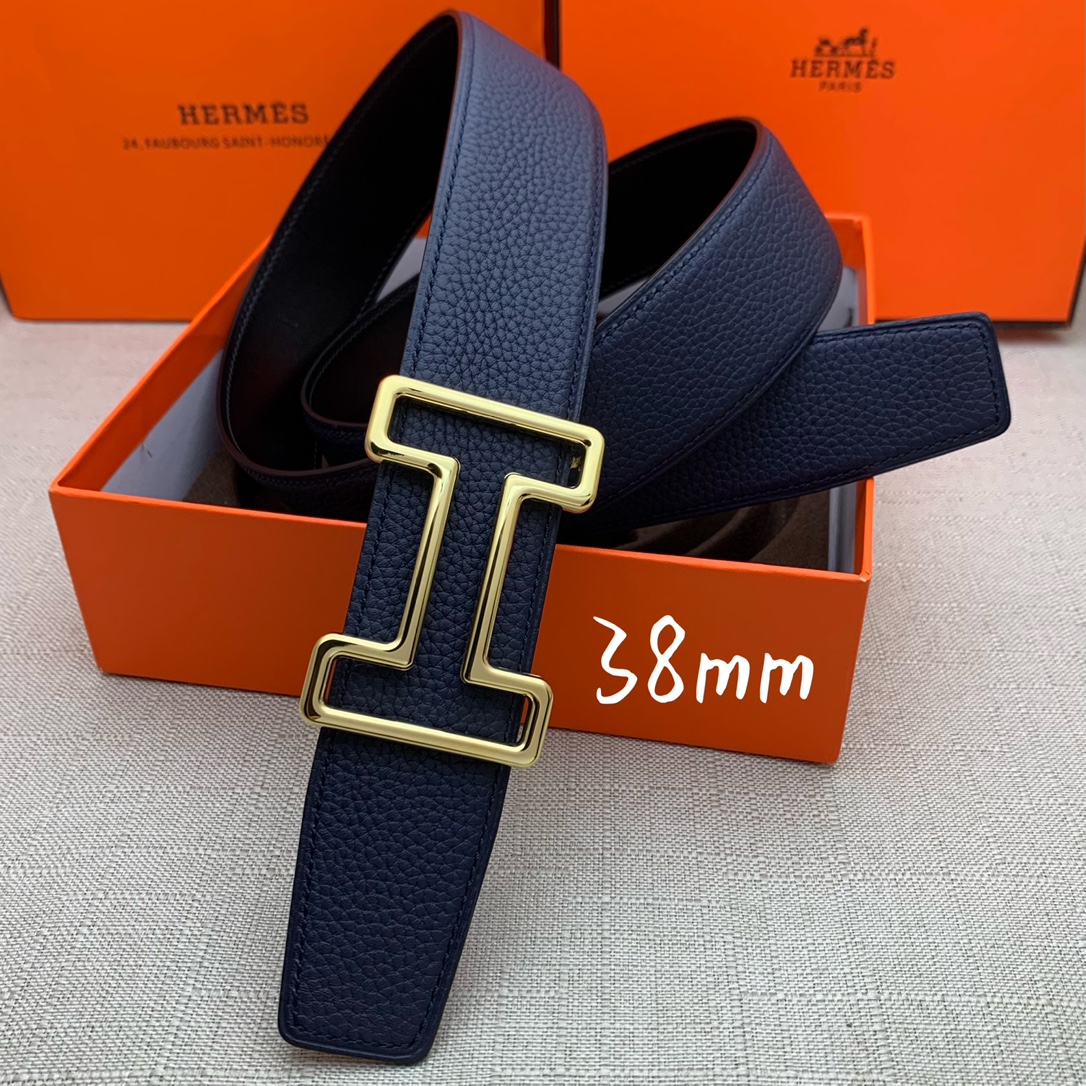 Hermès Male Leather Belt Top Grain Leather Black 38mm-s-m