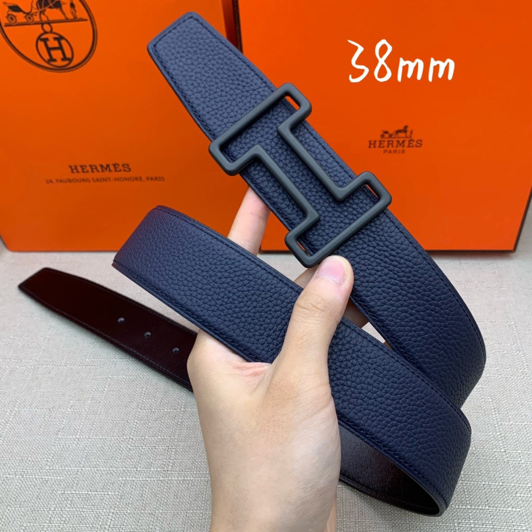 Hermès Male Leather Belt Top Grain Leather Black 38mm-s-m