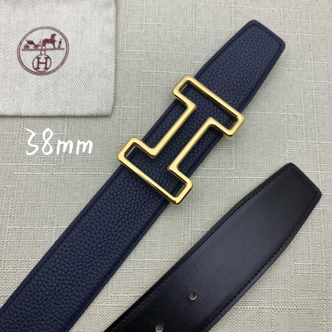 Hermès Male Leather Belt Top Grain Leather Black 38mm-s-m