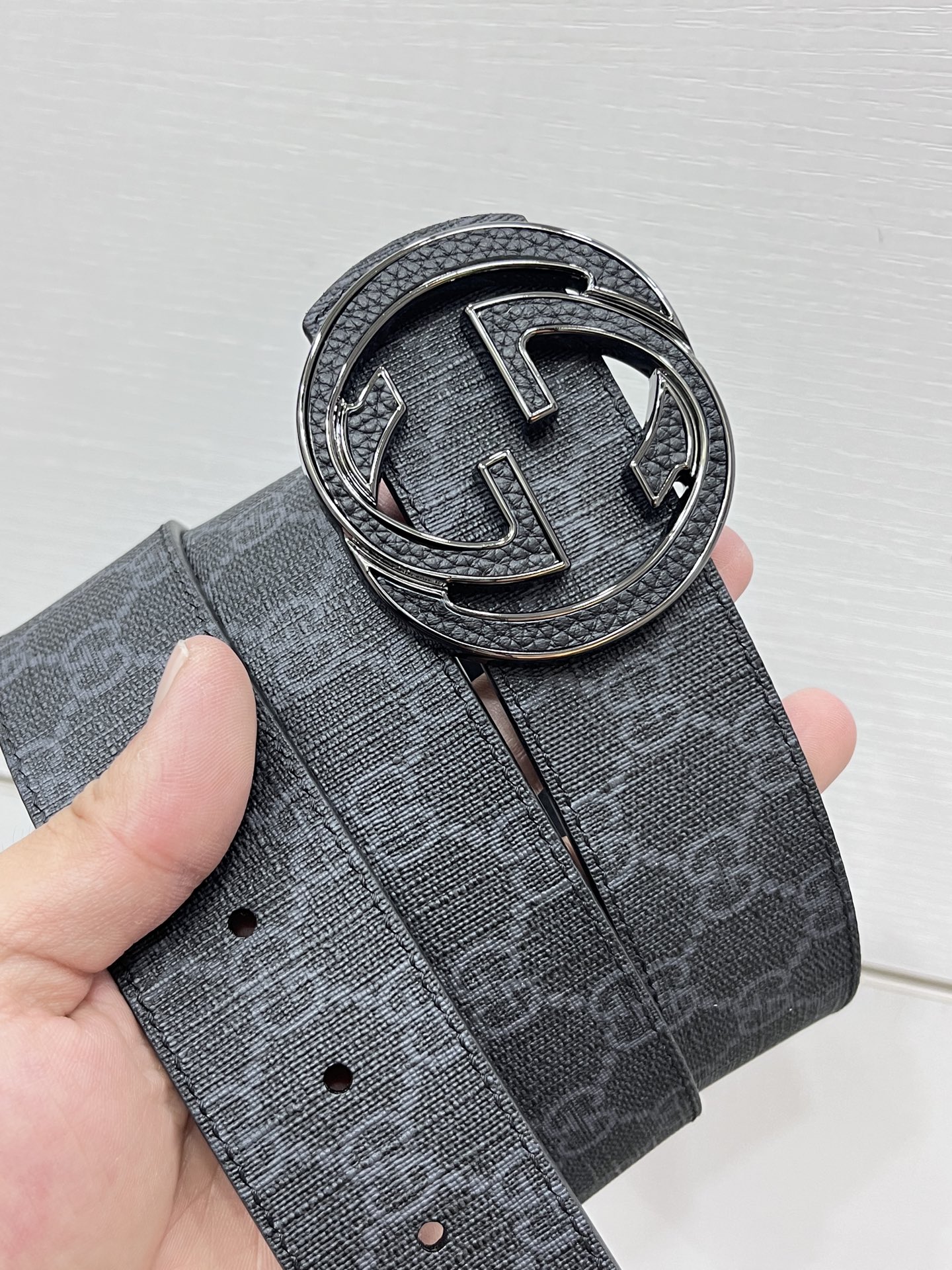 Gucci Male Canvas Belt Cow Leather Black S-m