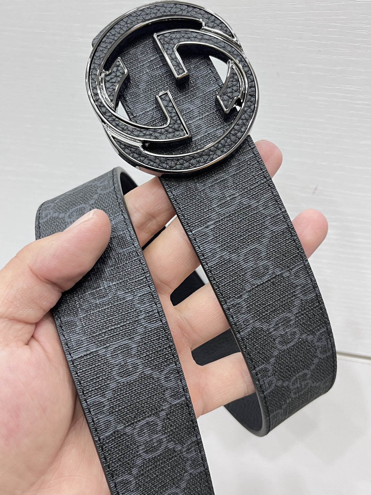 Gucci Male Canvas Belt Cow Leather Black S-m