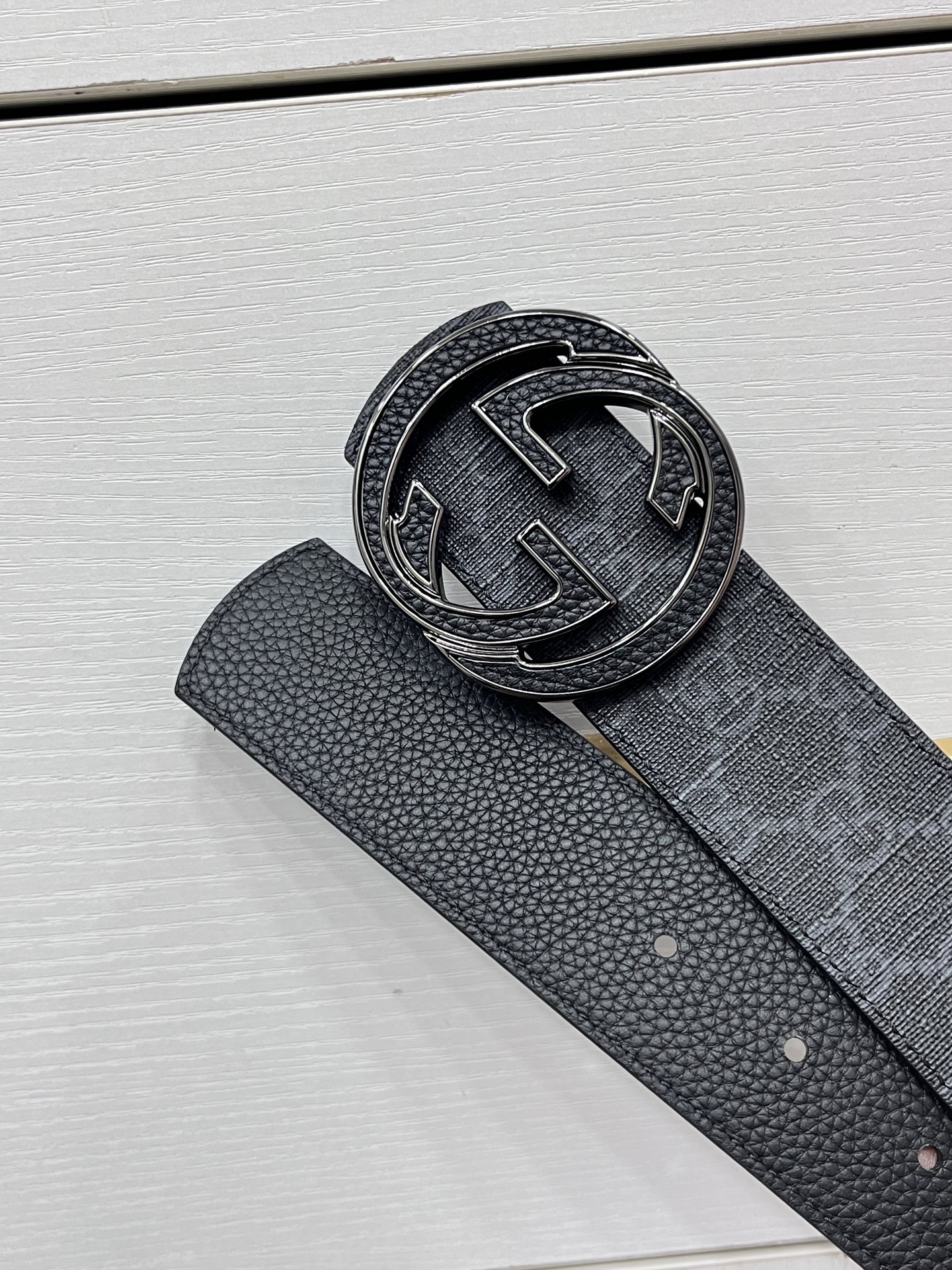 Gucci Male Canvas Belt Cow Leather Black S-m