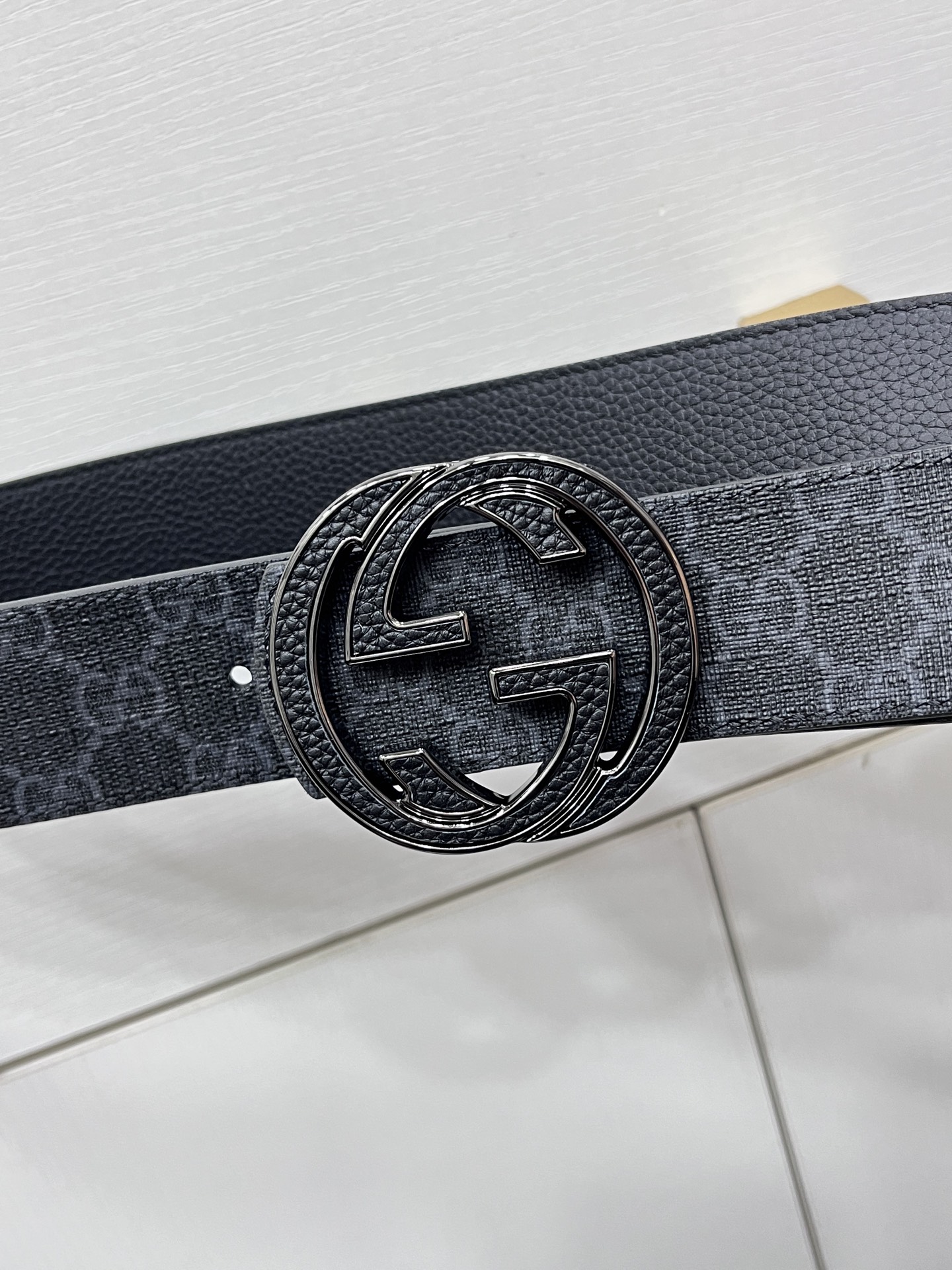 Gucci Male Canvas Belt Cow Leather Black S-m