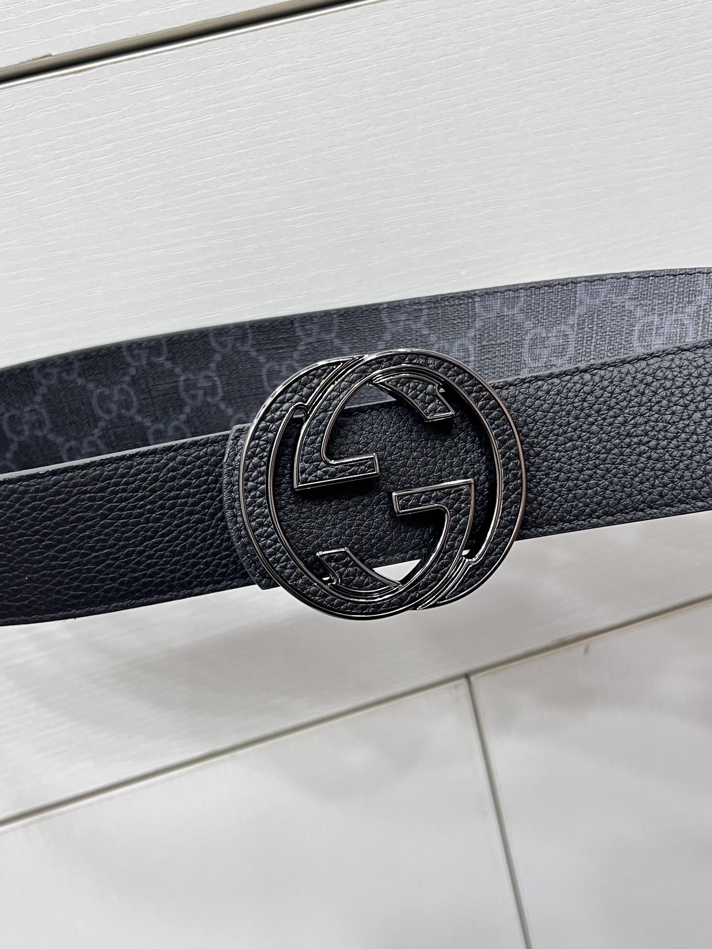 Gucci Male Canvas Belt Cow Leather Black S-m