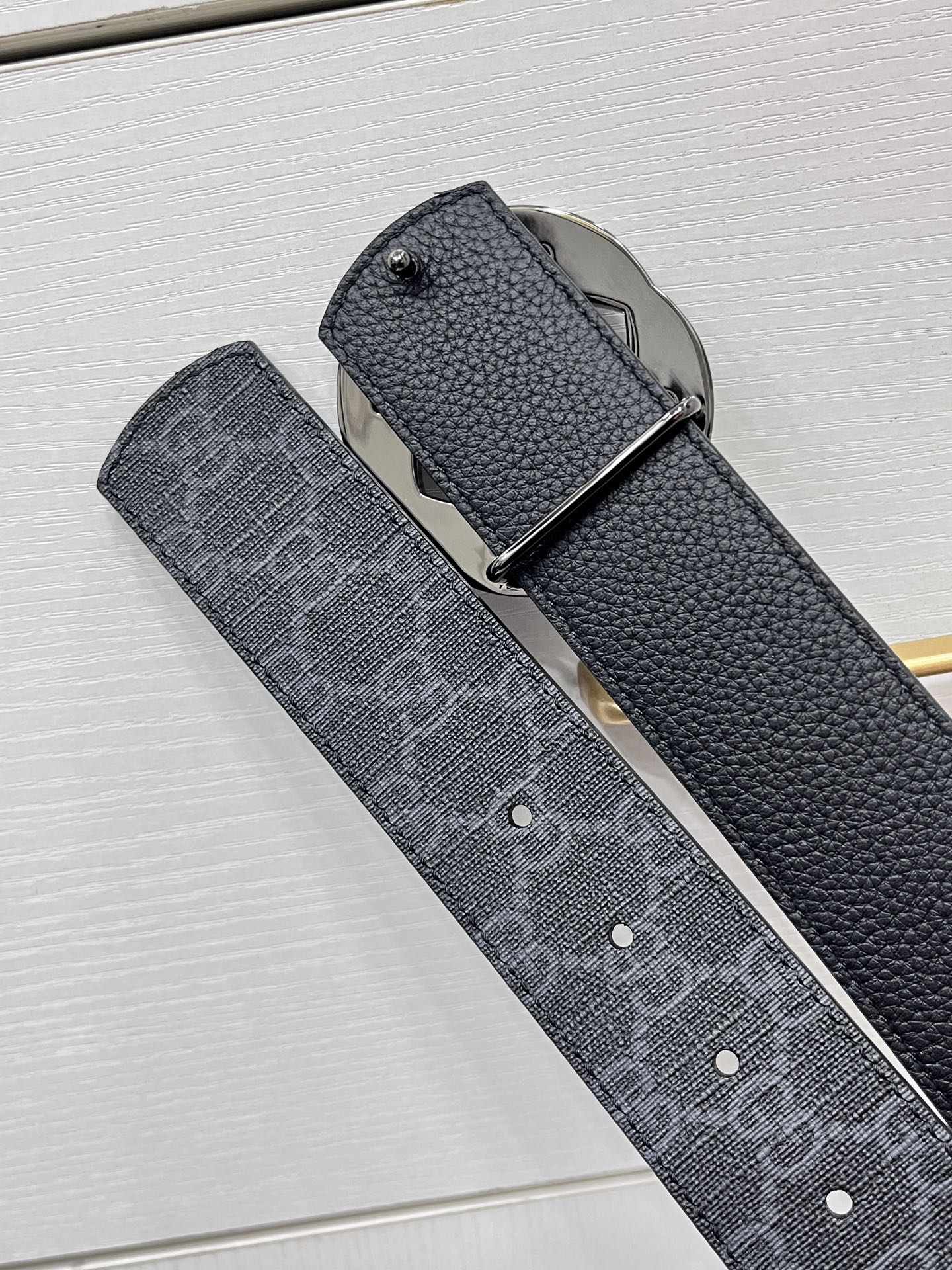 Gucci Male Canvas Belt Cow Leather Black S-m