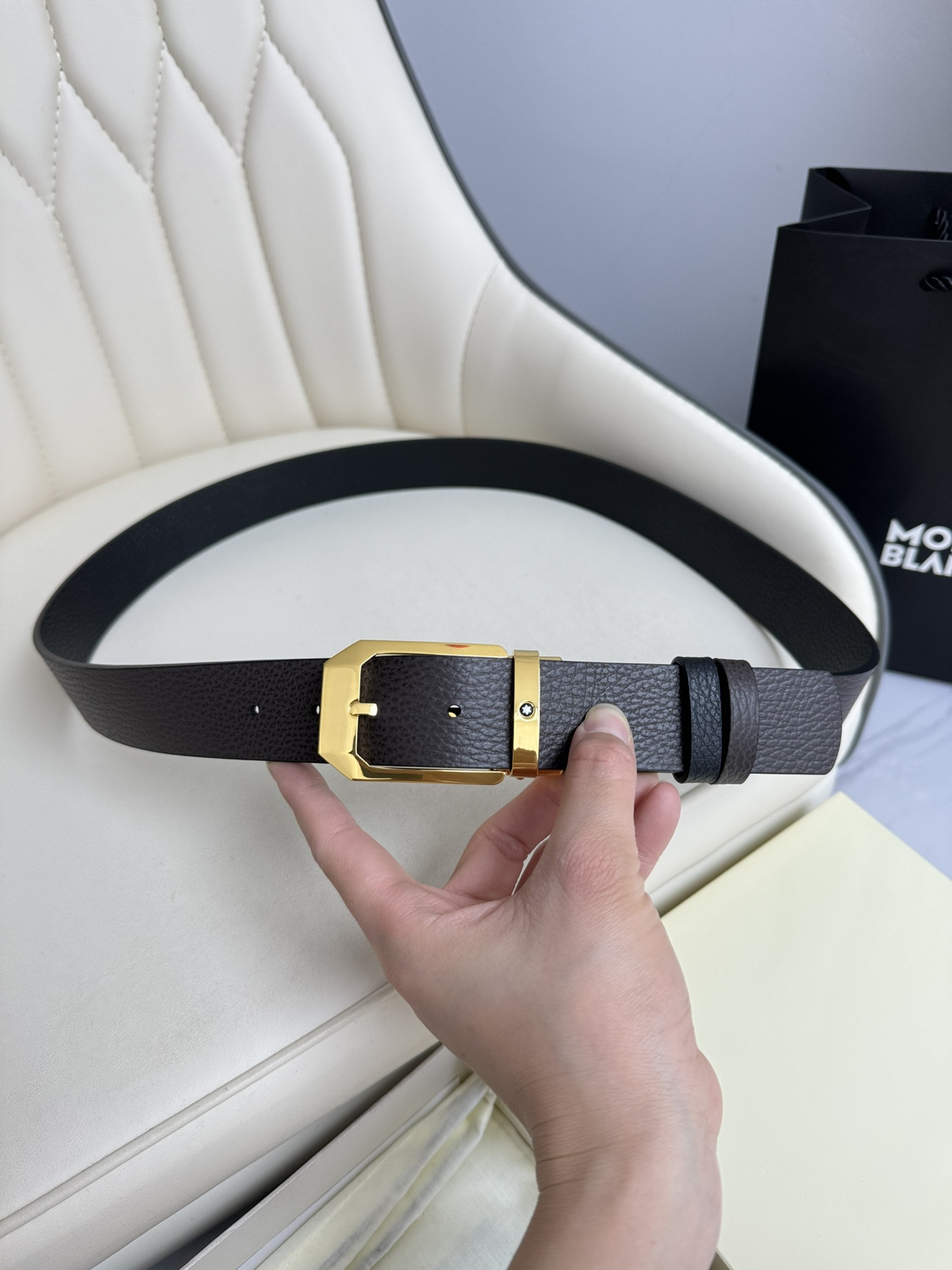 Montblanc Male Leather Belt Top Grain Leather M-l