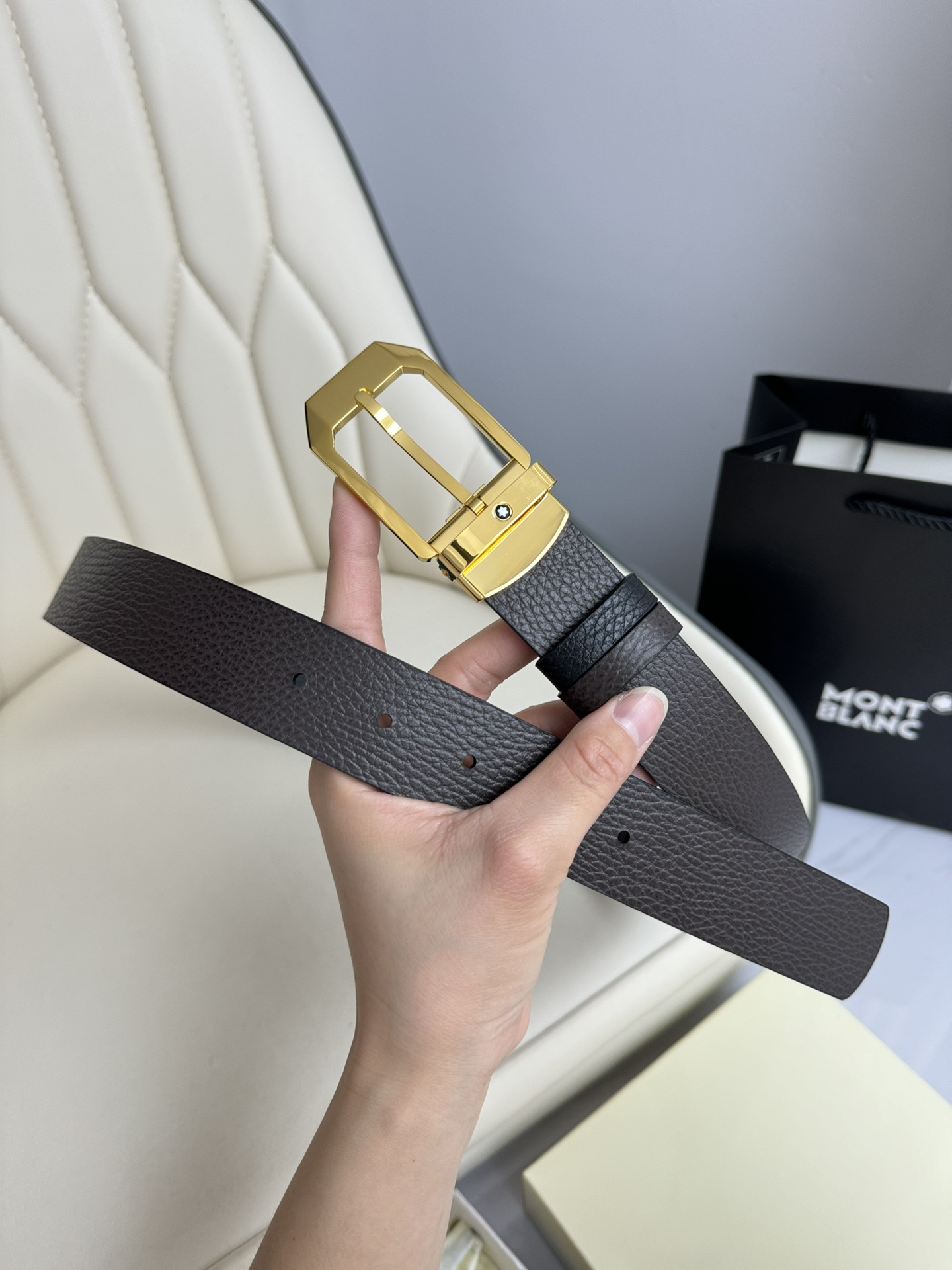 Montblanc Male Leather Belt Top Grain Leather M-l