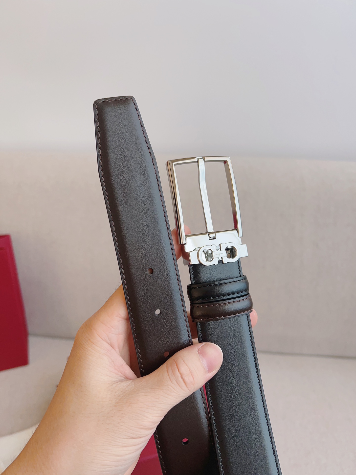 Salvatore Ferragamo Male Leather Belt Adjustable 35mm-m