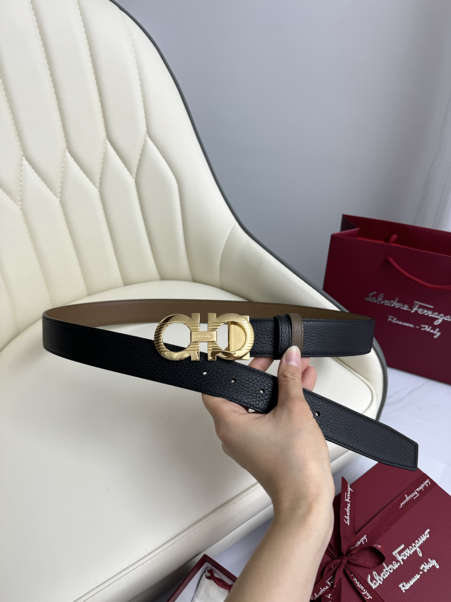 Salvatore Ferragamo Male Leather Belt Top Grain Leather