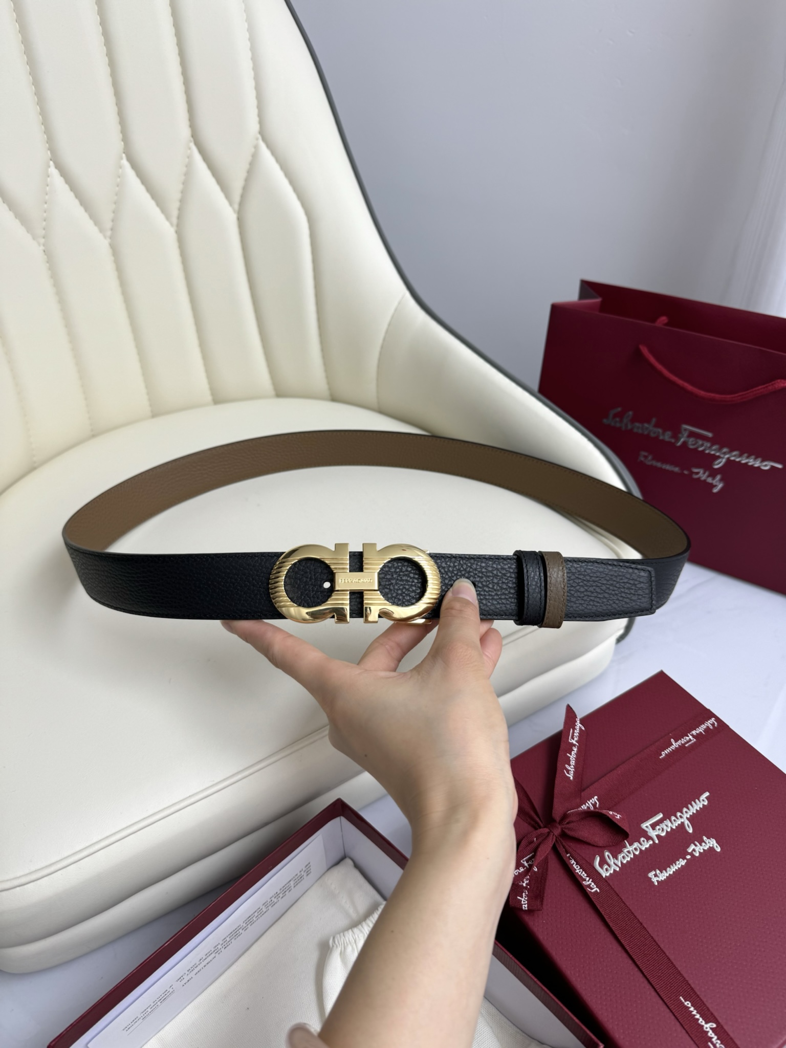 Salvatore Ferragamo Male Leather Belt Top Grain Leather