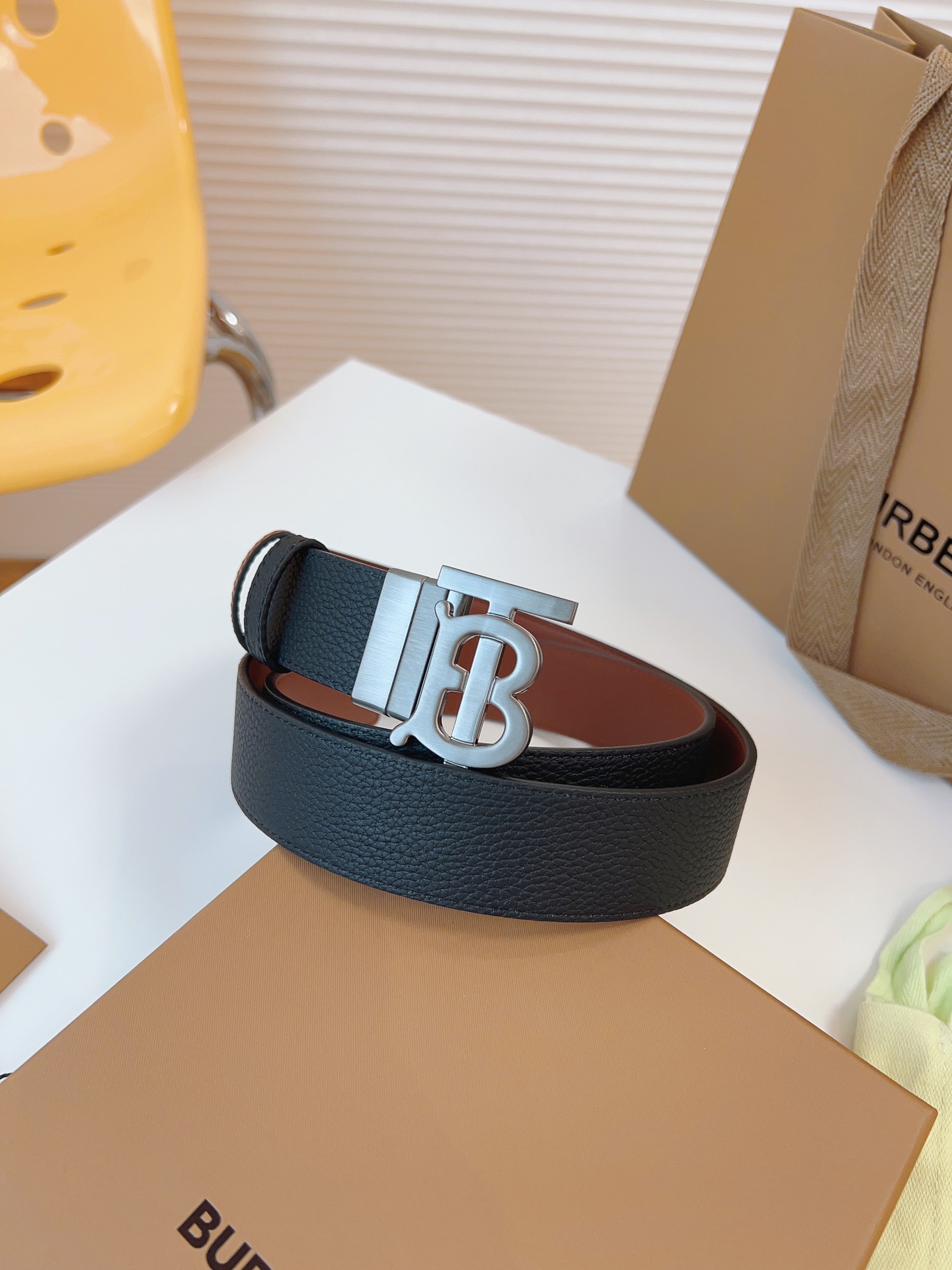 Burberry Male Leather Belt Top Grain Leather 34mm